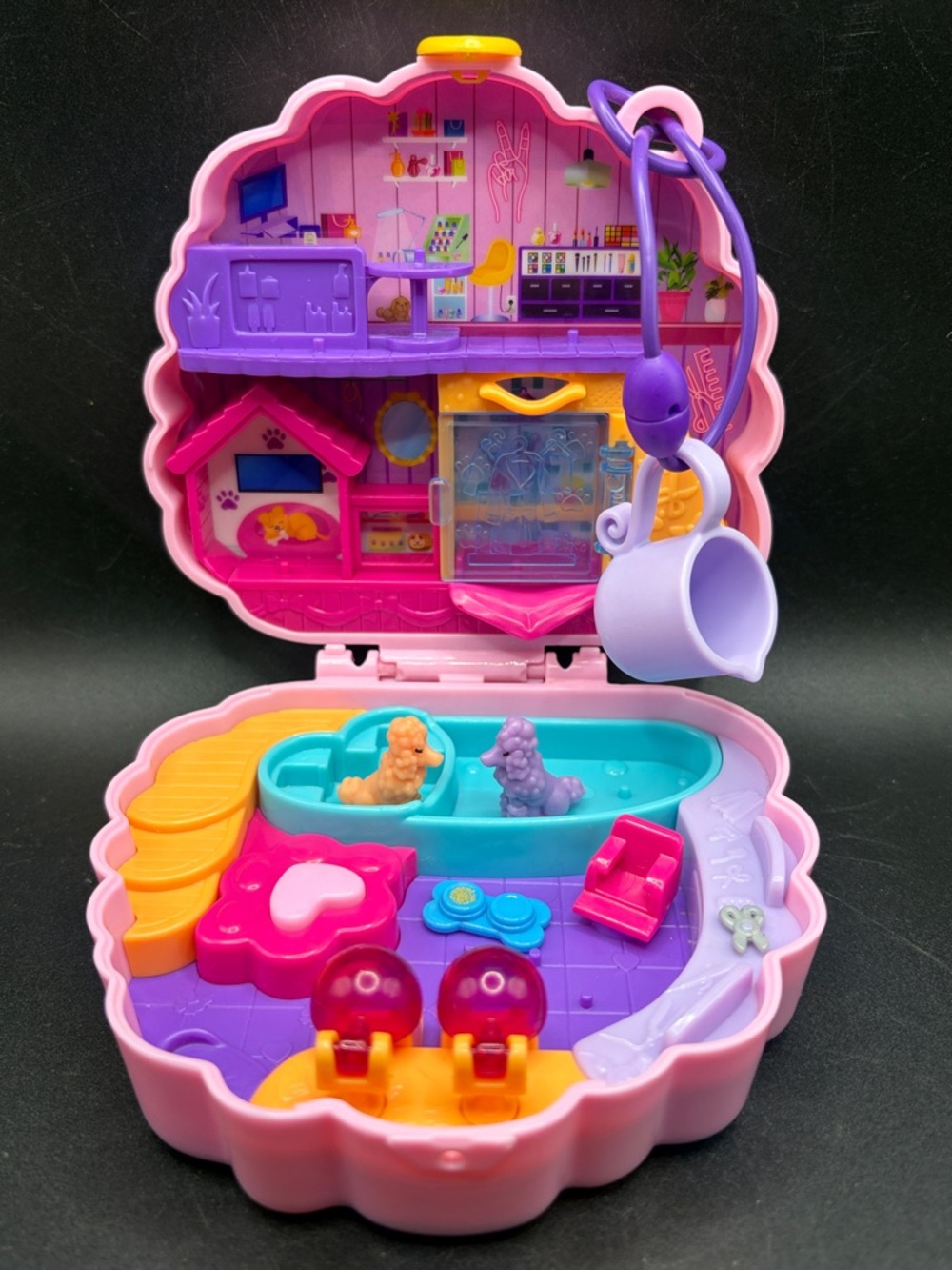 2022 Mattel Polly Pocket Groom & Glam Poodle Compact Playset w/ Two Poodles +